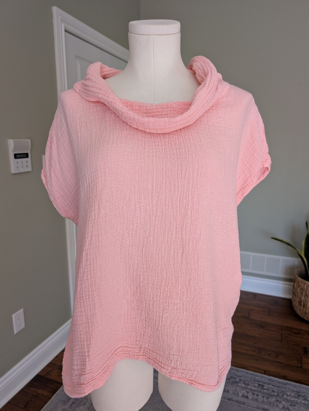 Shannon Passero Pink Cotton Top Gauze Cowl Neck Oversized Coastal Size M